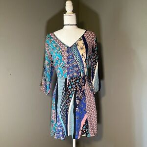 BeBop Patchwork Dress Large Bohemian Casual